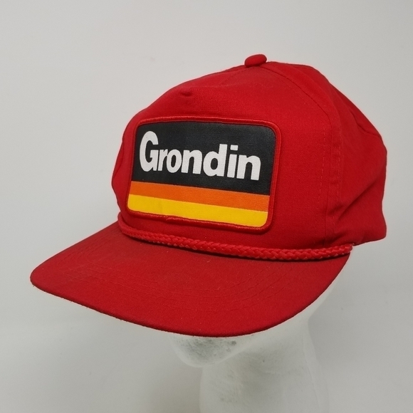 Vintage Grondin Snapback Trucker Hat Rope Patch Mesh Maine Construction Red - Picture 9 of 13
